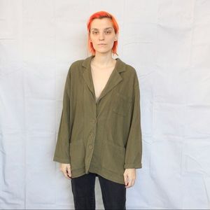 Olive Green Oversized Slouchy Linen Blazer